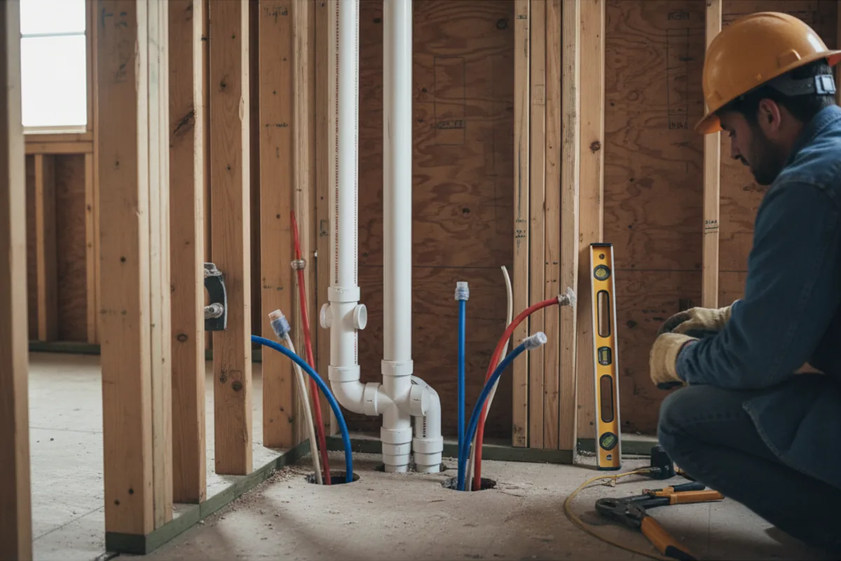 Drain and supply rough-in during Leak Detection in Spring Grove